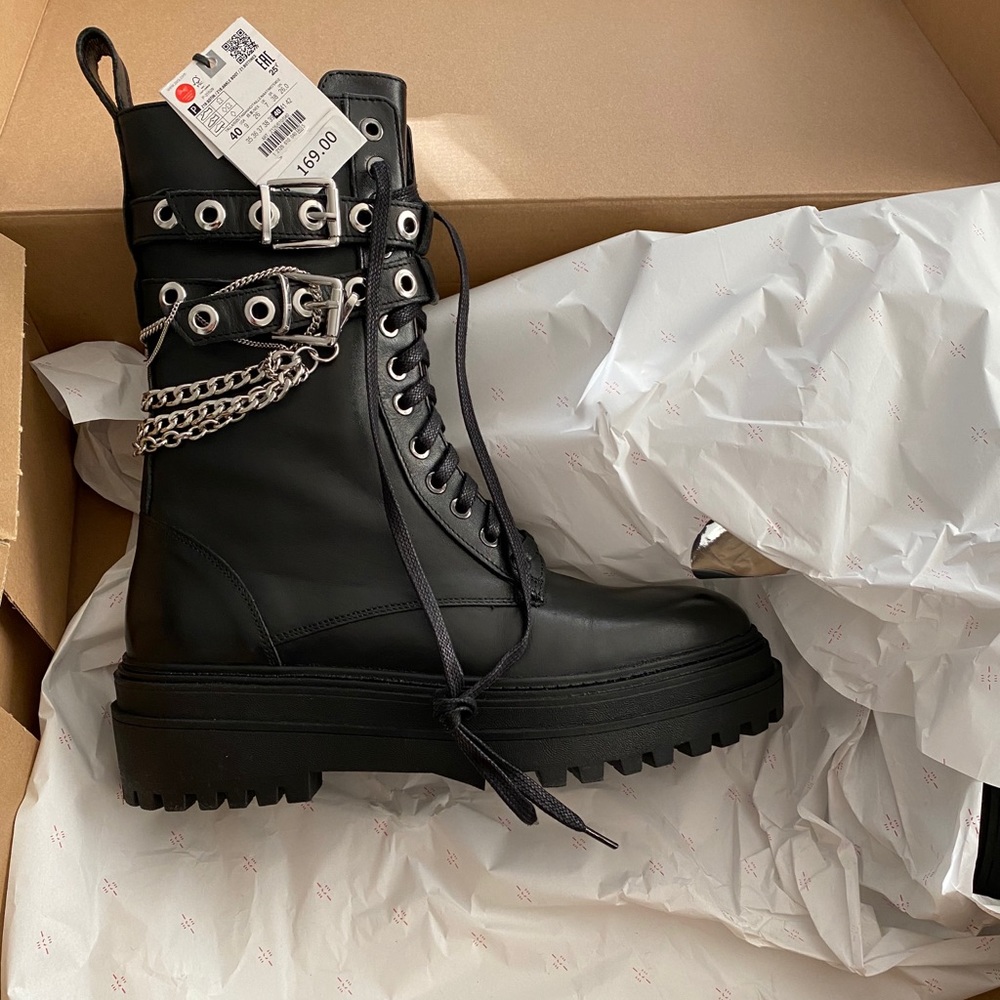 Zara- low heel leather ankle boots.